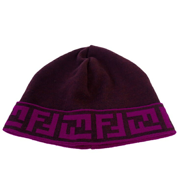 Knit Hat - 【美品】FENDI 帽子 ニット帽 ビーニー ズッカ柄 819934 ウール 100% ワインレッド ボルドー ブランド小物 6106979【中古】