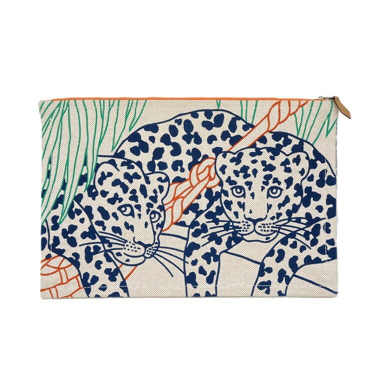 HERMES - 【美品】HERMES ヨッティング GM レオ＆ジン フラット ポーチ コットン 100％ ブランド小物 エルメス 6125731m【中古】