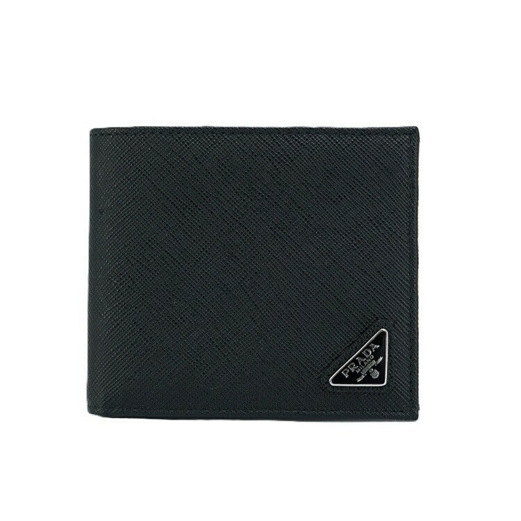 PRADA - 【新品同様】 プラダ サフィアーノ トライアングル財布 二つ折り財布 札入れ サフィアーノレザー ネロ ブラック 2MO513 PRADA 6139652m【中古】