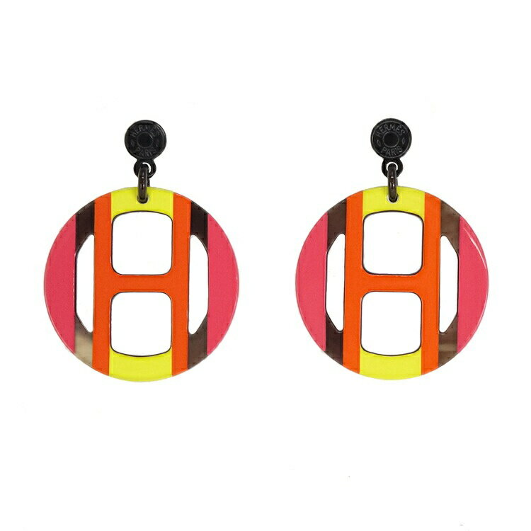 Rakuten - 【美品】 エルメス Hエキップ スウィングピアス バッファローホーン ラッカー マルチカラー Hロゴ セリエ ブランドアクセサリー HERMES 4322649m 【中古】
