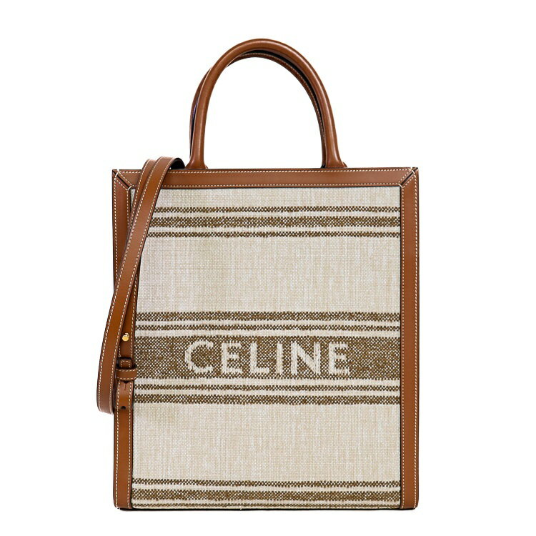 Rakuten - 【美品】セリーヌ スモール バーティカル カバ 2way レディースバッグ ショルダーバッグ ハンドバッグ 192082EZ5 テキスタイル レザー ゴールド金具 ベージュ ブラウン 6138677Mj 【中古】