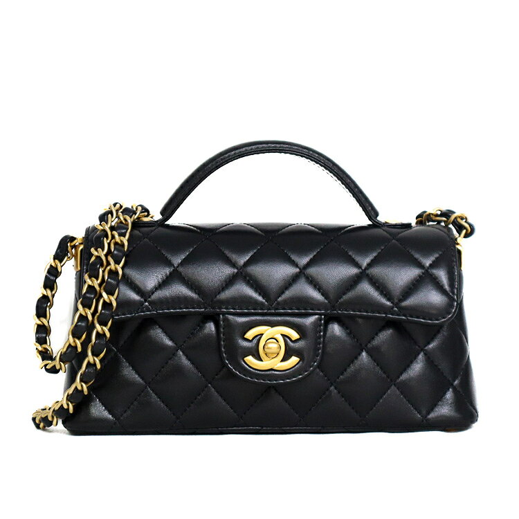 シャネル CHANEL 29番台 2019-2020 2way トップハンドル ラムスキン ショルダーバッグ【中古】 CHANEL - シャネル トップハンドル 2way バッグ ブラック ゴールド