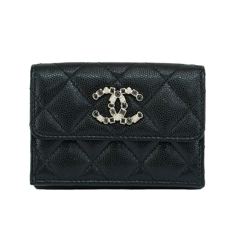 Rakuten - 【極美品】CHANEL 財布 マトラッセ 三つ折り コンパクトウォレット スモールフラップ キャビアスキン レザー ブラック ブランド小物 シャネル 6228916j【中古】