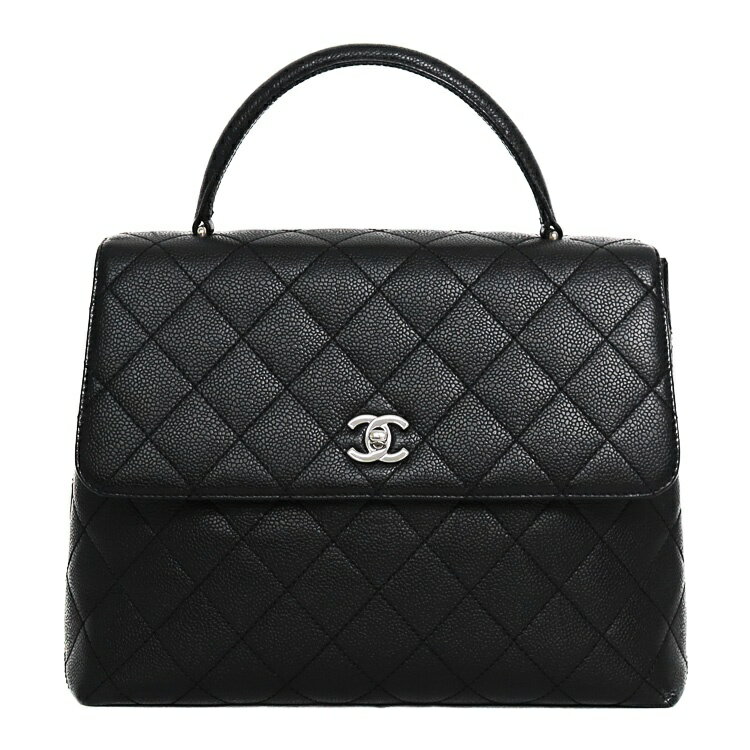 Rakuten - 【中古】 シャネル トップハンドル マトラッセ ハンドバッグ A12397 キャビアスキン グレインドカーフ ブラック シルバー金具 ココマーク 6165931jm