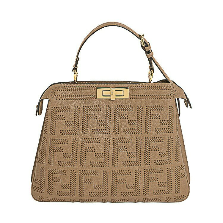 Rakuten - 【美品】FENDI フェンディ ピーカブー ソフト ミディアム ズッカ ハンドバッグ ショルダーバッグ 8BN353AT53F19PB レザー インターレース カプチーノカラー ベージュ ブラウン系 ゴールド金具 レディースバッグ ブランドバッグ 5s19360J【中古】