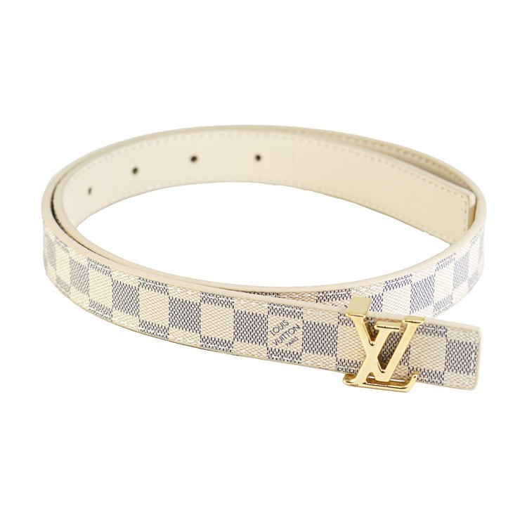 Rakuten - 【美品】 LOUIS VUITTON ルイヴィトン ダミエアズール LV アイコニック 20mm ベルト リバーシブル M0466 PVCキャンバス レザー ホワイト グレー ゴールド金具 65/26 レディースベルト ブランド小物 5s18029MK【中古】