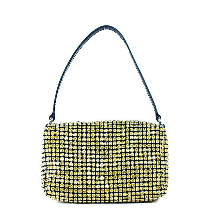 Rakuten - 【美品】Alexander Wang アレキサンダーワン HEIRESS ラインストーン メッシュ ポーチ ミニバッグ ハンドバッグ 2019P0813J クリスタルガラス レザー イエロー ブラック レディースバッグ ブランドバッグ 5s24232ME5【中古】