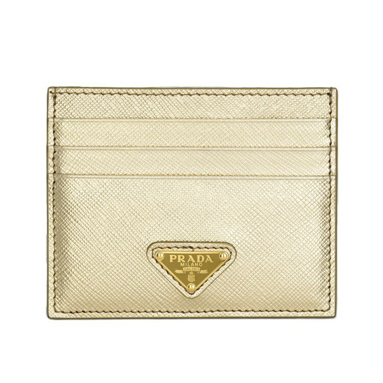 Rakuten - 【美品】 プラダ サフィアーノレザー カードケース ゴールド 三角ロゴ 2MC025 PRADA 6275619m【中古】