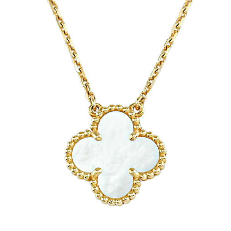 Rakuten - 【美品】 ヴァンクリーフ＆アーペル ヴィンテージ アルハンブラ ペンダント ネックレス マザーオブパール 18K イエローゴールド VCARA45900 Van Cleef & Arpels 6s18340j【中古】