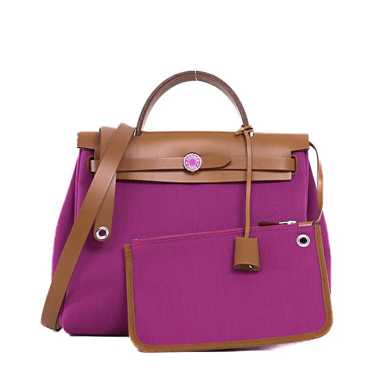 Rakuten - 【美品】HERMES エルメス エールバッグ ジップ 31 PM ルトゥルネ ラッカー ハンドバッグ 2way ショルダーバッグ U刻 トワルミリタリー ヴァッシュハンター ローズパープル ブラウン レディースバッグ ブランドバッグ 5s10631J【中古】