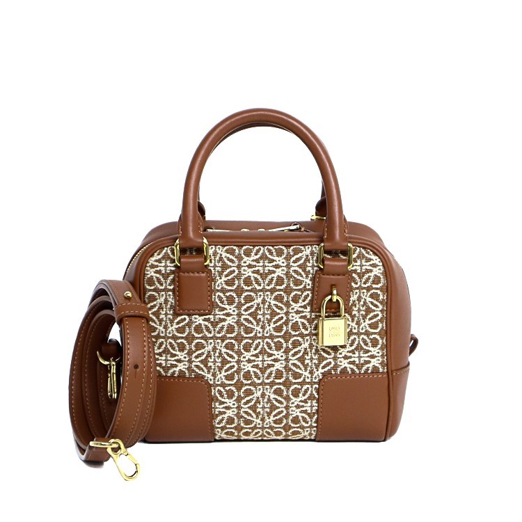 Rakuten - 【美品】LOEWE ロエベ アマソナ 16 ジャガード アナグラム スクエア ハンドバッグ 2way ショルダーバッグ A039N21X03 カーフスキン ジャガードコットン タン ブラウン ゴールド金具 レディースバッグ ブランドバッグ 5026016J【中古】