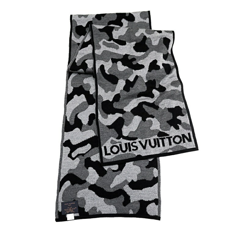 樂天商城 - 【美品】LOUIS VUITTON エシャルプ ミリタリー カモフラージュ マフラー 迷彩 M71640 ウール 100% ブラック グレー ブランド小物 ルイヴィトン 6284227m【中古】