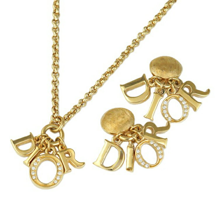 Rakuten - Christian Dior ディオール Diorロゴ ネックレス イヤリング セット GP×ラインストーン ゴールド レディース 630792【中古】