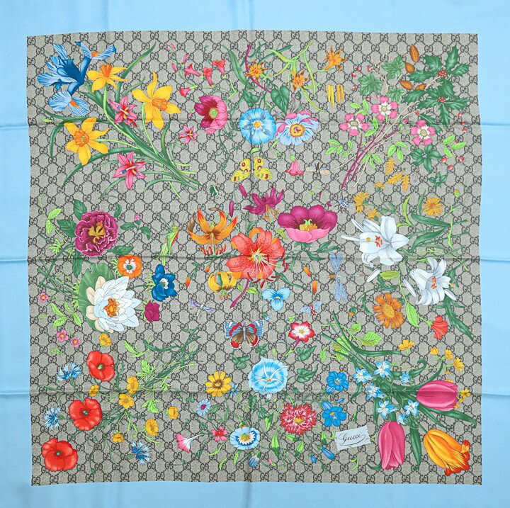 乐天商城 - 【極美品】GUCCI スカーフ GG フローラ ストール ショール 602585 シルク 100％ ブルー マルチカラー ブランド小物 グッチ 6267418m【中古】