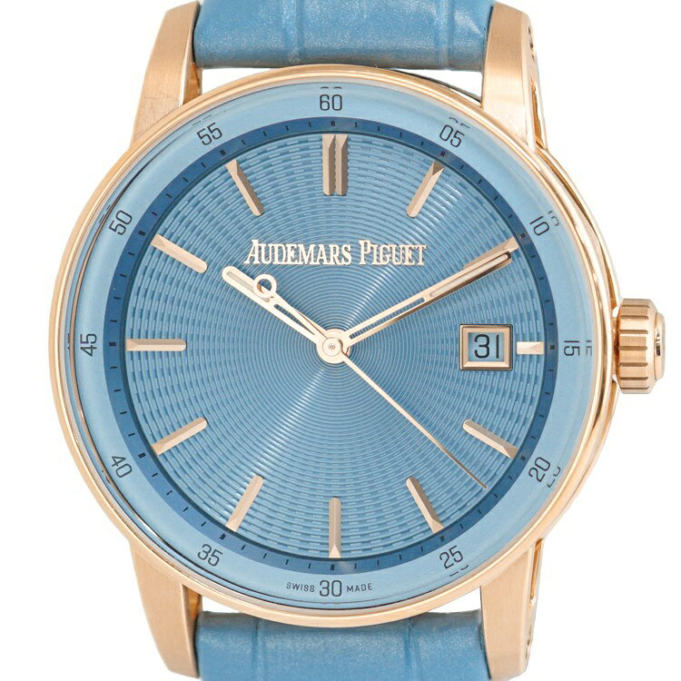 【美品】オーデマ ピゲ AUDEMARS PIGUET CODE 11.59 バイ オーデマピゲ オートマティック 38mm　自動巻 77410OR.OO.A344CR.01 K18PG レザー ブルー文字盤 ブルー ゴールド 6390029h【中古】