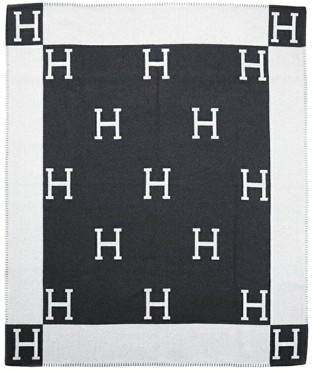 【極美品】HERMES プレード アヴァロン ブランケット ひざ掛け 毛布 ウール カシミヤ ブラック グレー ブランド小物 エルメス 6494796m【中古】