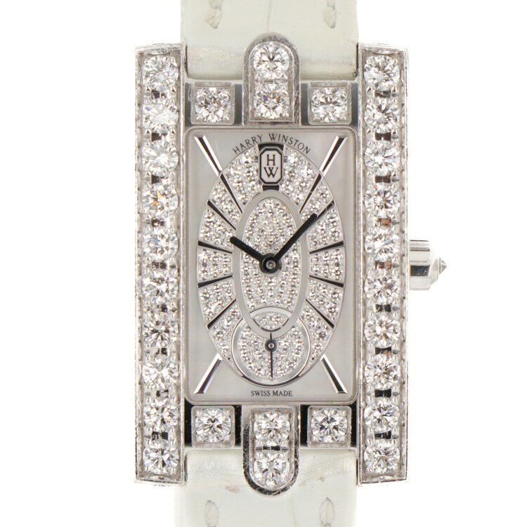 【美品】 HARRY WINSTON AVENUE ELLIPTIC ハリーウィンストン　アヴェニュー クラシック エリプティック　AVEQHM21WW241 　ダイヤベゼル　スモールセコンド　レディース ウォッチ　腕時計　K18WG　750パール　ホワイト 3417325HF 【中古】