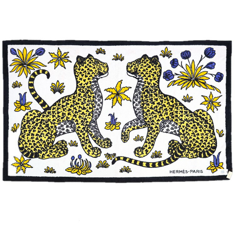 【未使用品】HERMES エルメス ビーチタオル LES LEOPARDS レオパード 大判 タオル ブランケット 豹 ヒョウ コットン100% ノワール ブラ...