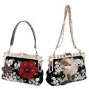 【美品】 Dolce&Gabbana ドルチェ&ガッバーナ ビジュー スパンコール 刺繍 花 レディースバッグ チェーンショルダー パーティーバッグ クラッチバ...