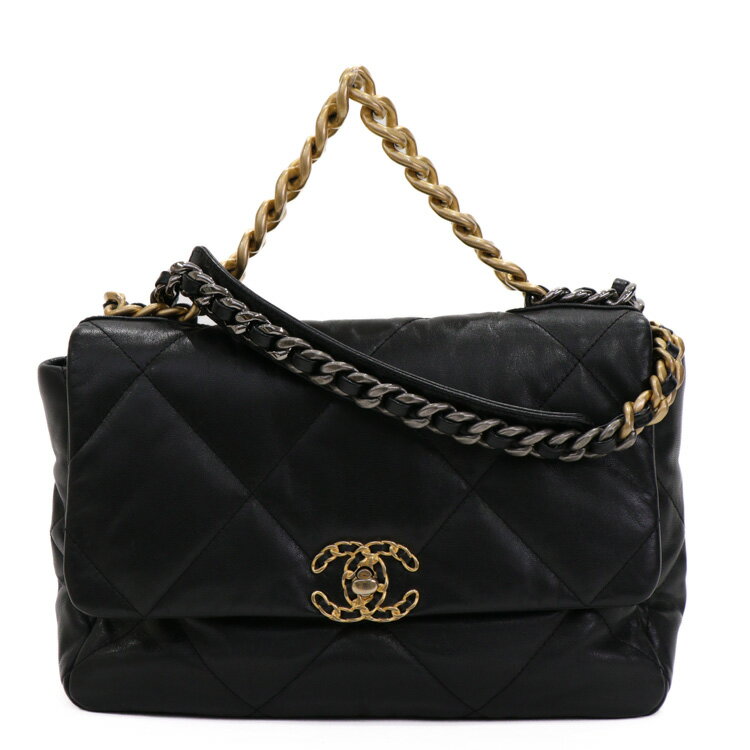 【中古】CHANEL シャネル19 ラージ マトラッセ 30番台 クロスボディバッグ 2WAY レディースバッグ チェーンショルダー ココマーク ショルダーバッグ AS1161 ラムスキン ゴールド×シルバー金具 ブラック 4353961J