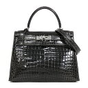 【美品】HERMES エルメス ケリー28 外縫い ハンドバッグ 2way ショルダーバッグ □G刻 ニロティカス リセ クロコダイルレザー グラファイト シル...
