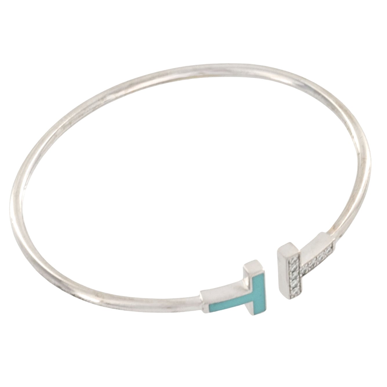 【美品】ティファニー TIFFANY&Co．バングル 腕輪 レディースアクセサリー Au750 K18WG ダイヤ ターコイズ ホワイトゴールド 4089318Jのサムネイル