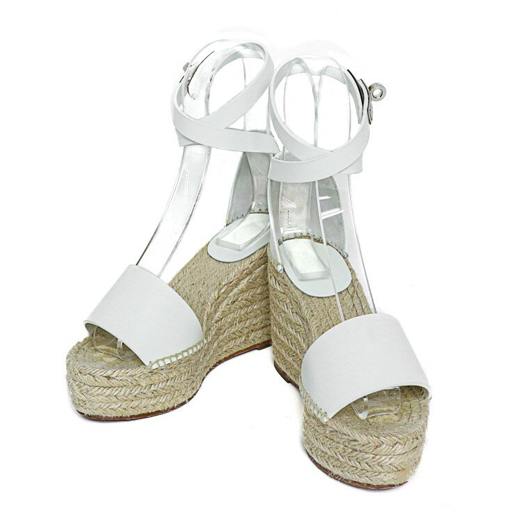 HERMES エルメス ティボリ ケリー エスパドリーユ ウェッジソール アンクルストラップ カーフレザー ホワイト ナチュラル 35 レディースサンダル ブラ...