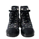 【美品】CHANEL ツイード ショート ブーツ レースアップ ココマーク パール G35154 ブラック系 スパンコール ラメ 36 レディースブーツ ブラン...