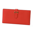 【美品】HERMES ベアン クラシック 財布 D刻印 2019年 ヴォーエプソン ルージュ ドゥ クール ゴールド金具 二つ折り 長財布 5043390M【中古】