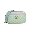 【美品】CHANEL マトラッセ ウエストバッグ レディースバッグ ボディバッグ 2020年 レザー ペールグリーン ブルー ピンク ブランドバッグ 52896...