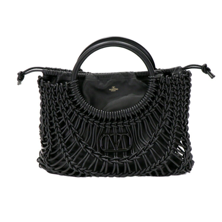 【極美品】VALENTINO GARAVANI オールノット ウーヴン レザートートバッグ レディースバッグ ハンドバッグ 4W2B0M97FHM_0NO レザー ブラック ブランドバッグ 5362392MF4