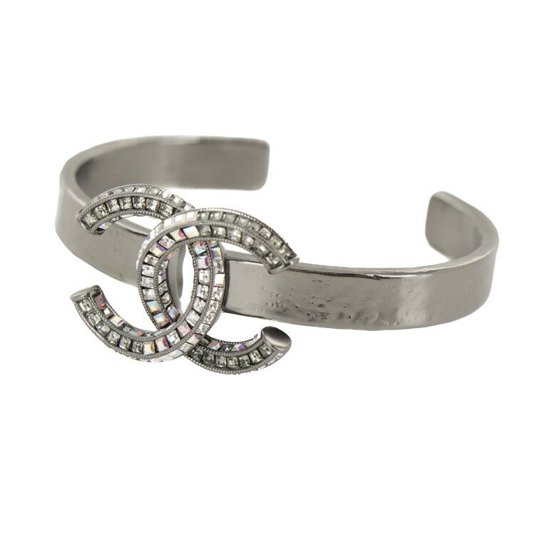 【美品】CHANEL バングル A15P ロゴ ラインストーン レディースジュエリー アクセサリー ブレスレット シルバー ブランド小物 5363946MM【中...