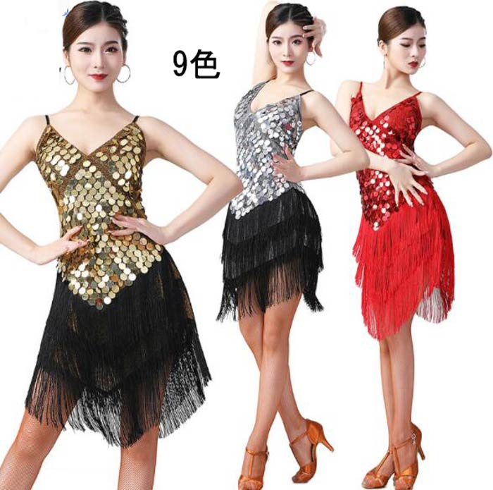 ダンス衣装スパンコールワンピースレ...