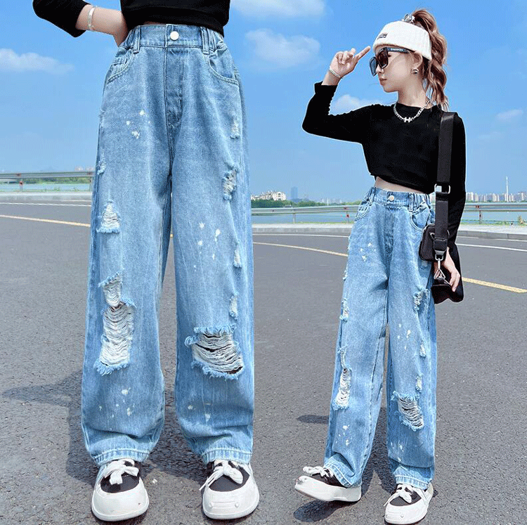 送料無料デニムパンツ キッズ 子供服 キッズ服 ダメージジーンズ 学生 韓国子ども服 ダメージデニムパンツ 女の子 ジーンズ ダメージ おしゃれ ロングパンツ ダメージ加工長ズボン ダンス衣装 ジーンズボトムス 子供 カジュアル パンツ 120cm130cm140cm150cm160cm