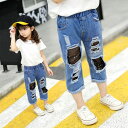送料無料2020 子供ジーンズボトムス/BOTTOMS 女の子 韓国子供服ロングパンツ パンツ/PANTS 子供用 七分丈パンツ パンツフットパンツ学生カジュアルパンツキッズ ダメージデニムパンツ こども カジュアル デニムパンツ 子ども 100cm110cm 120cm 130cm 140cm 150cm