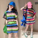 送料無料 子供服 セットアップ 女の子 夏 韓国子供服 キッズ Tシャツ ワイドパンツ半袖Tシャツ ショートパンツボーダー柄 上下セット ガールズ 韓国 ガチョ...