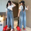 送料無料 韓国子供服 ジーンズデニムサロペット 女の子 サロペット デニム キッズ ロングパンツ オールインワン オーバーオール パンツ 子供服 ガールズ カジ...
