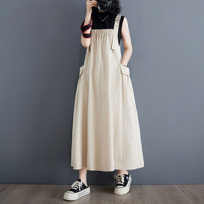 送料無料 春夏着 新作 レディース サスペンダースカート ワンピース 大人 女性 スカート ワンピース お洒落 オールインワン カジュアル お母さん 少女 体型カバー 無地シンプル ファッションジャンパースカートカジュアルワンピースM L XL