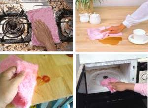 流し台、ガスレンジなど、キッチンまわりの汚れ取りに最適なダスター 汚れたら水洗いするだけふしぎクロス　大判　ピンク