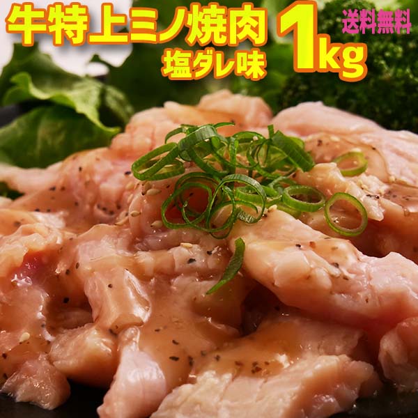 送料無料！ 牛特上ミノ焼肉 塩だれ漬け込み 1kg(200g×5)6人-8人前 肉厚 バーベキュー用 美味しい 焼肉 ホルモン もつ…