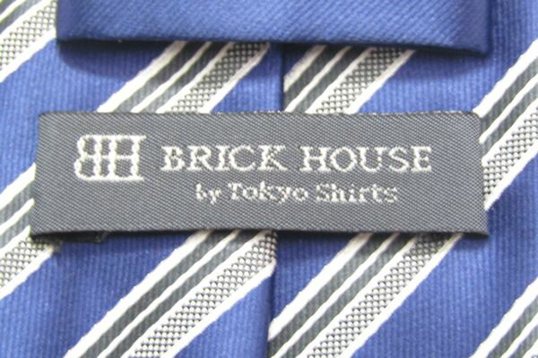 ブリックハウス BRICK HOUSE ストライプ柄 ネイビー ポリエステル ブランド ネクタイ 送料無料 【中古】【美品】