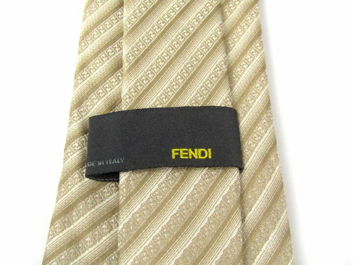 フェンディ ネクタイ ストライプ柄 ズッカ柄 高級 シルク イタリア生地 メンズ ベージュ FENDI 【中古】 3