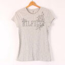 【4/20 11:00から 50%OFFクーポン】トミーヒルフィガー 半袖Tシャツ ロゴTラウンドネック トップス ストレッチ レディース Mサイズ グレー TOMMY HILFIGER 【中古】