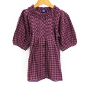 アナスイ ミニ 半袖チェックシャツワンピース ティアードフリル襟 前開き 裾レース キッズ 女の子用 130サイズ パープル ANNA SUI MINI 【中古...