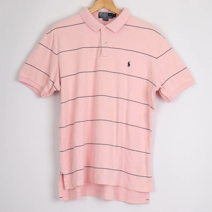 ポロバイラルフローレン 半袖ポロシャツ ボーダー ポニーロゴ トップス コットン100% メンズ Lサイズ ピンク Polo by Ralph Lauren 