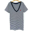 【4/20 11:00から 50%OFFクーポン】ラルフローレン 半袖Tシャツ Vネック ボーダー コットン トップス レディース S 160/84Aサイズ ネイビー RALPH LAUREN 【中古】