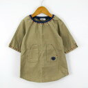 ダブルビー ワンピース チュニック 五分袖 パッチポケット トップス コットン100% ミキハウス ベビー 女の子用 90サイズ カーキ Double B 【中...