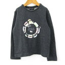 ポンポネット 長袖カットソー 前面プリント コットン トップス キッズ 女の子用 130サイズ グレー pom ponette 【中古】