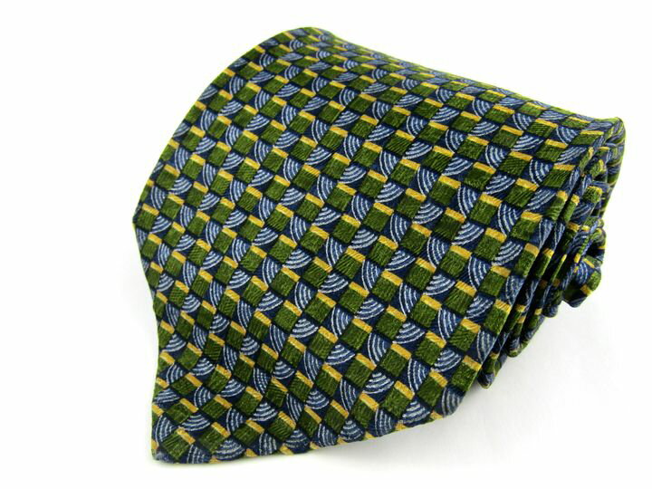 エルメネジルドゼニア ブランドネクタイ 総柄 格子柄 シルク イタリア製 メンズ グリーン Ermenegildo Zegna 【中古】