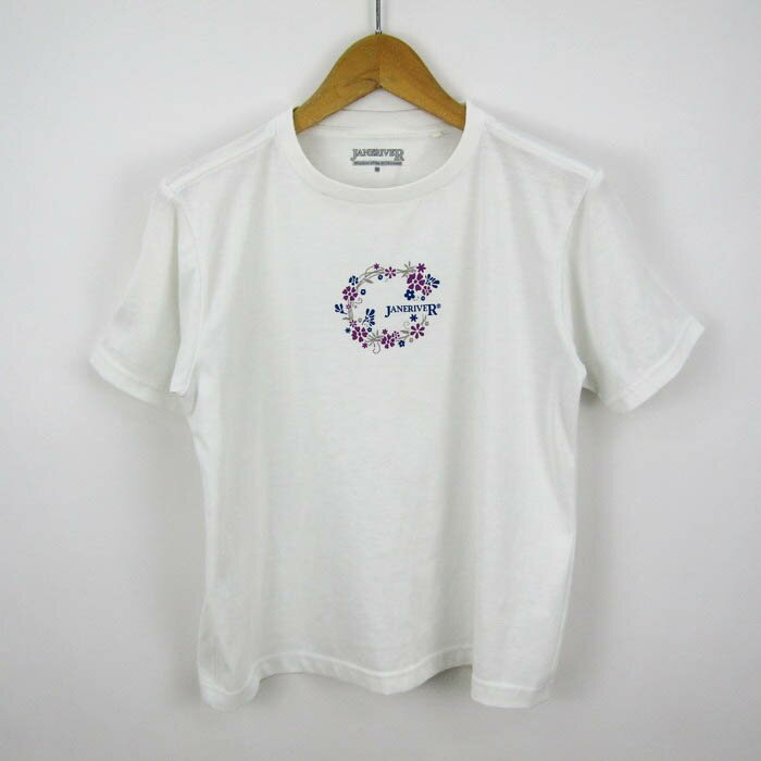 【全品50 OFFクーポン 5/27 10:59 まで】ジェーンリバー アシックス Tシャツ 半袖 丸首 花柄 プリントT アウトドア トップス レディース Mサイズ ホワイト JANERIVER 【中古】